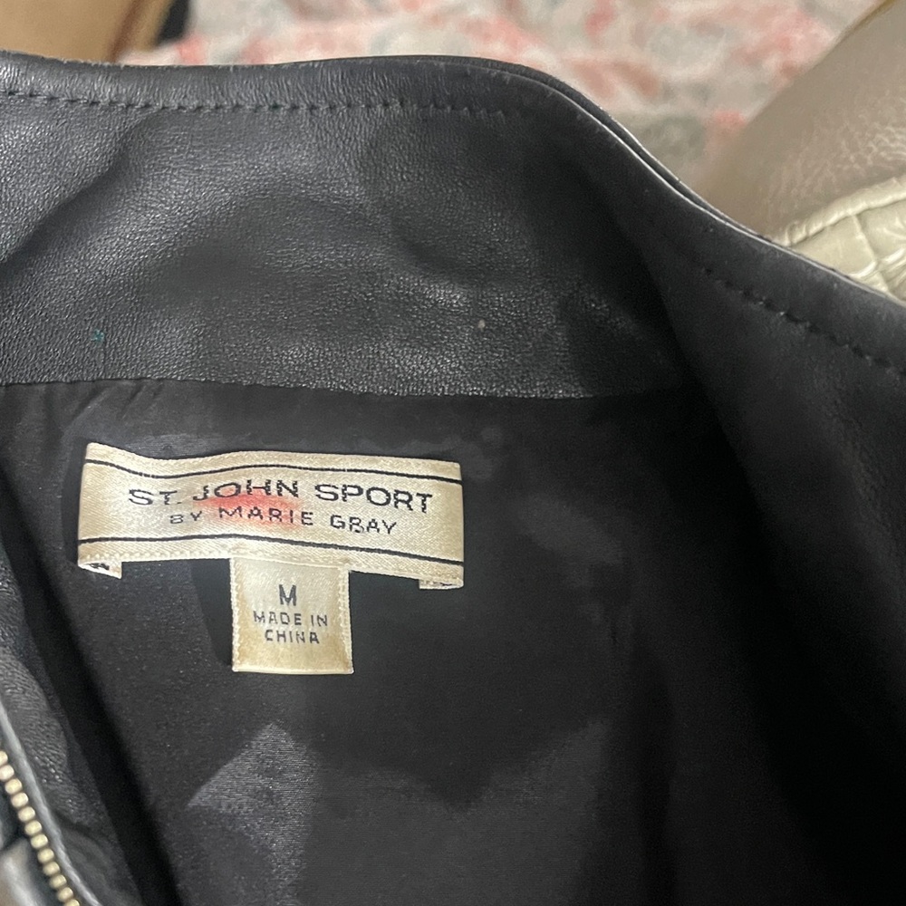 Black ST JOHN SPORT Leather Jacket with Gold Accents - Picture 7 of 9